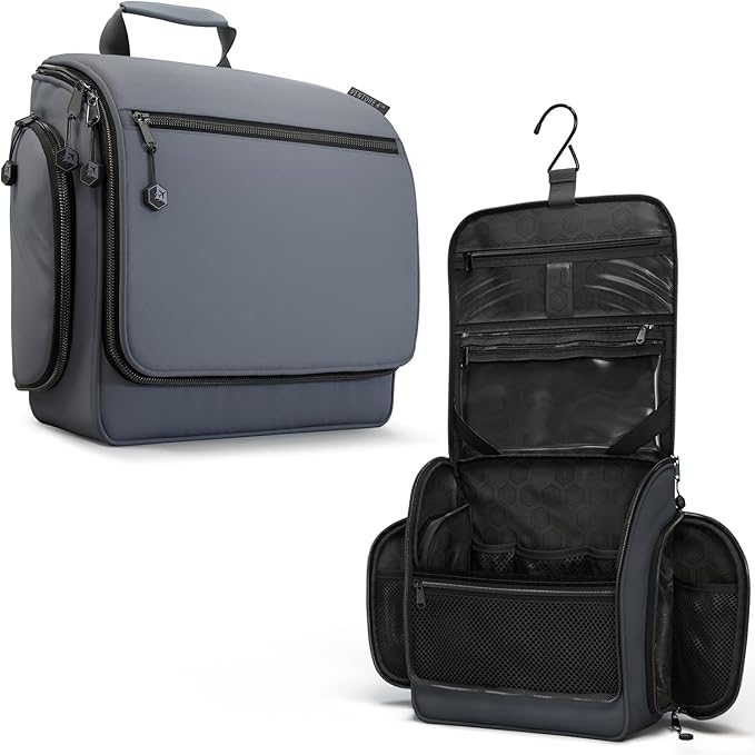 VENTURE 4TH Hanging Travel Toiletry Bag for Women & Men – Large Toiletry Organizer with 18 Compartments, Removable TSA Pouch, Travel Wash Bag for Toiletries, Makeup & Shaving Kit (Gray)