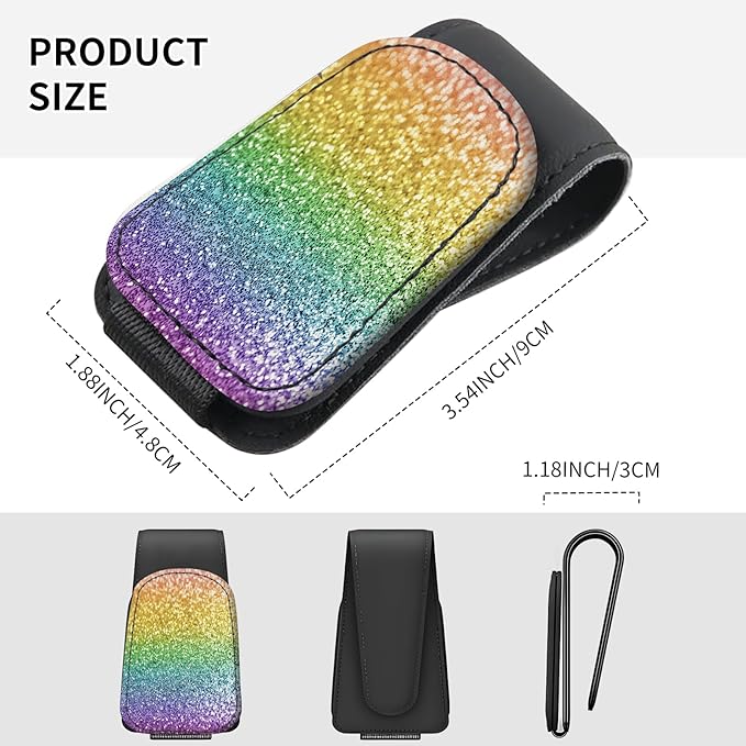 Sunglasses Holder for Car Visor, PU Leather Glasses Clip Organizer, Cute Magnetic Eyeglass Holder for Vehicle Sun Visor, Car Interior Accessory for Women & Men Rainbow Gold Glitter