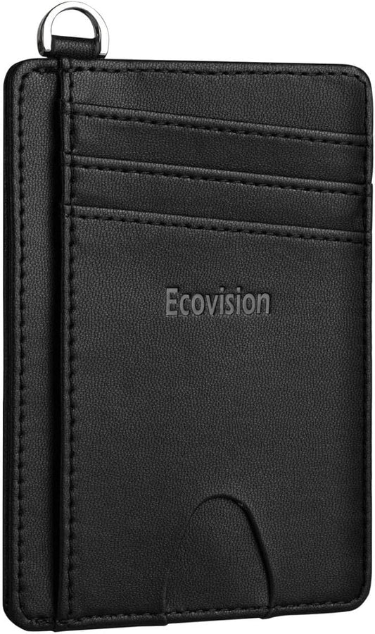 EcoVision Slim Minimalist Front Pocket Wallet, RFID Blocking Credit Card Holder Wallet with Detachable D-Shackle for Men Women