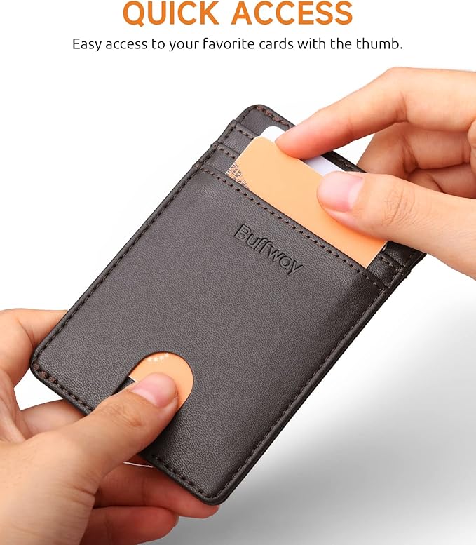 Buffway Mens Slim Wallet, Minimalist Thin Front Pocket Leather Credit Card Holder with RFID Blocking for Work Travel | Minimalist, Thin, Front Pocket, Credit Card Holder, RFID Blocking, for Work Travel