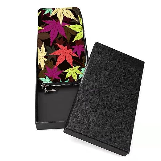 Clutch Wallet Holder for Women Men Colorful Abstract Leaves Cannabis Leaf Portable Accordion Zipper Credit Card Storage Bag Waterproof Purse Leather Wallet for Travel Work Shopping