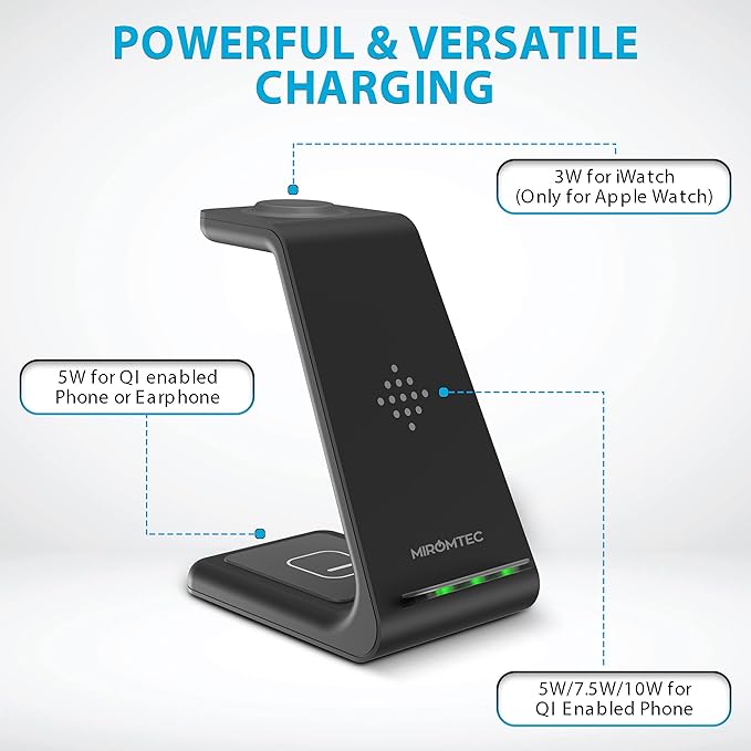 Charging Station for Multiple Devices,3 in 1 Fast Charging Dock for iPhone Series 14/13/12/11/X/8 Plus,Airpods, Desk Wireless Charger for Apple Watch 8/Ultra/7/6/SE/5/4/3/2 with QC3.0 Wall Adapter