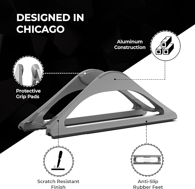 HumanCentric Vertical Laptop Stand for Desks in Space Grey, Upright Adjustable Holder to Dock Apple MacBook Stand, and Other Laptops to Organize Work & Home Office, Automatic Grip