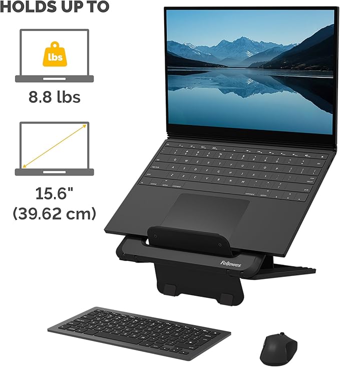 Fellowes Breyta Laptop Stand for The Home and Office, 12 Height Adjustments, 15" Monitor Size- Black