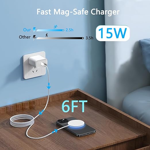 Magnetic Wireless Charger for iPhone 16, 2 Pack 15W 6FT Fast Apple Mag-Safe Charger, with USB C Apple Fast Charging Block Adapter for iPhone 16/16 Pro/Pro Max/15/14/13/12 Series, AirPods 3/2/Pro/Pro 2