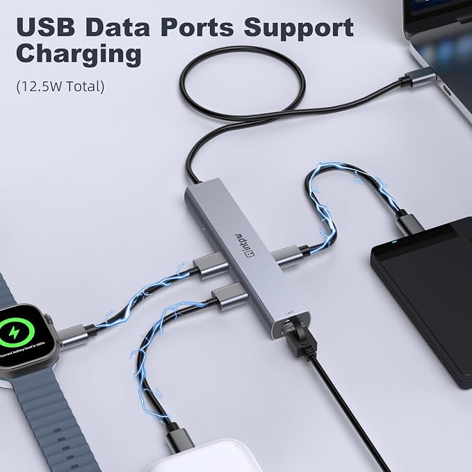 USB C Hub, intpw 6 in 1 USB C Multiport Adapter with 4K@60Hz HDMI, Gigabit Ethernet,100W PD, 5Gbps USB 3.0 Data Transfer, USB C Dongle for MacBook Pro/Air,iPad Pro and More