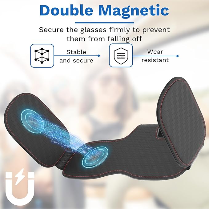 BFXM Sunglass Holder for Car Double Clip, Sunglasses Clip for Car Visor, Magnetic Leather for Car Visor, Cars Sun Visor Ticket Card Clip, Car Visor Accessories