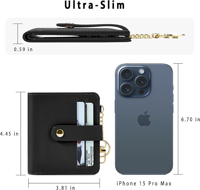 Airkit Small Wallets Woman RFID Blocking Leather Credit Card Holder - with ID Window - Card Wallets for Women - with Zipper Coin Purse - Keychain Wallet