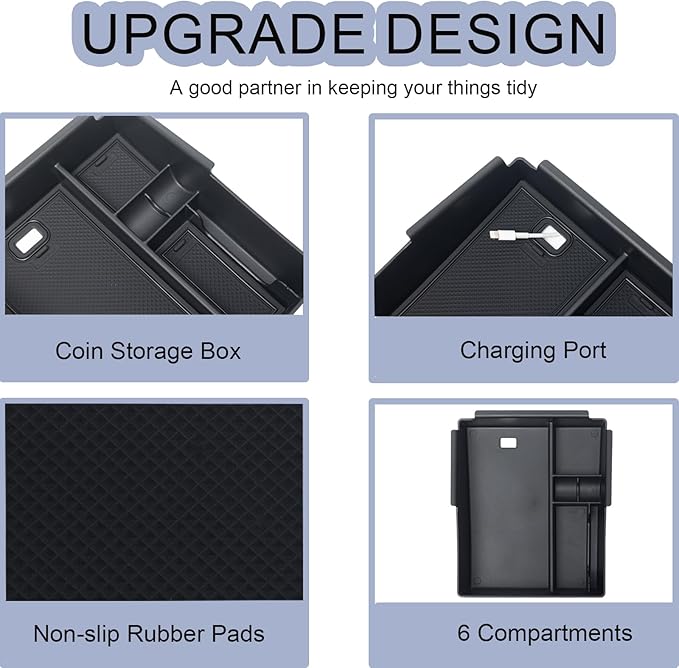 Upgraded Design Center Console Organizer Tray for Hyundai Santa Cruz 2022-2024 - Custom Fit Armrest Insert, Non-Slip ABS Matte Black (Fits SE/SEL Only, Excludes Limited & XRT)