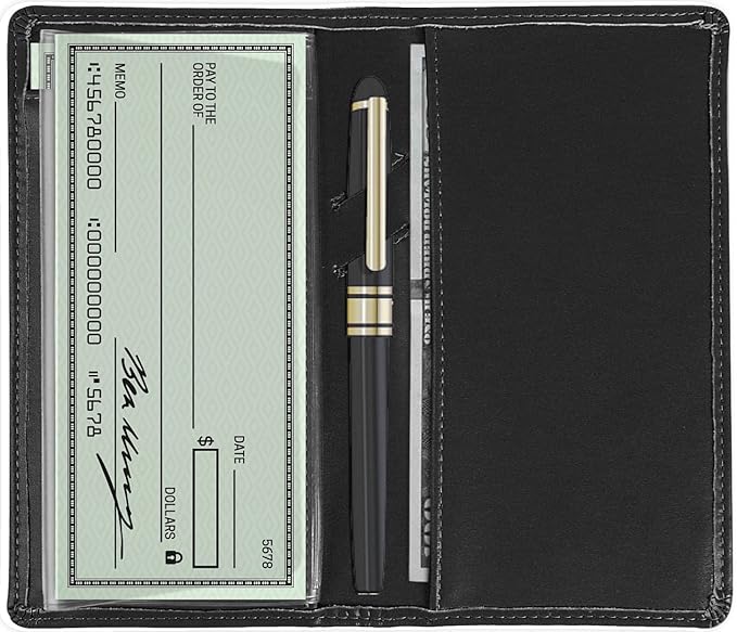 Sanlykate Leather Checkbook Cover for Men and Women, Check Book Case Card Holder with Free Divider, Standard Register Duplicate Checks with pen inserts