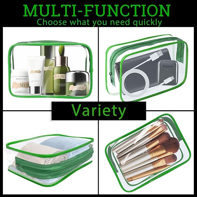 YedsIntu 16 Pieces Clear Makeup Bag PVC Zippered Clear Toiletry Carry Pouch Portable Cosmetics Bag Waterproof Makeup Bag Vinyl Plastic Organizer Case for Travel Vacation Bathroom (Green-M)