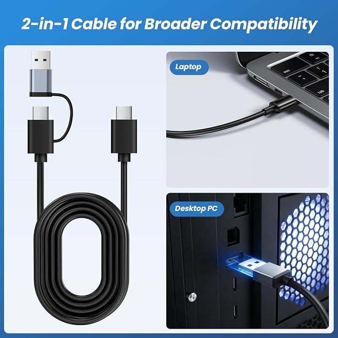 EJAY USB3.2 GEN2 HUB 10Gbps 4-Port USB C/A Splitter for Laptop,PC,Mac | Extra Power Supply Port,Desktop Ergonomic 23° Angle Design,Dual Cable,Multiple Ports,External SSD, Flash Drive