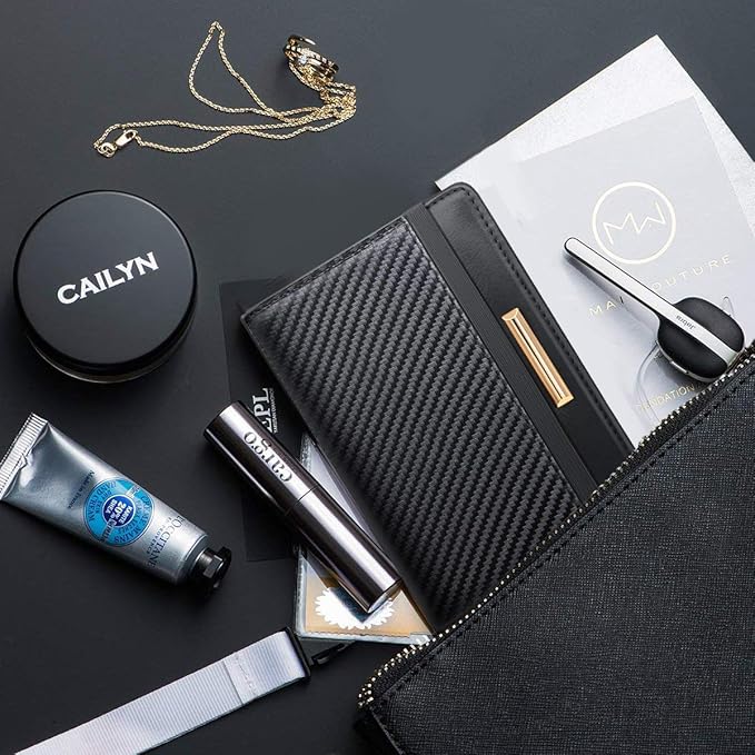 Passport Holder Cover RFID Blocking Slim Minimalism Travel Wallet Carbon Fibre Card Organizer,Black