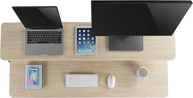 Stand Steady 55 Inch Clamp On Desk Shelf | Large Monitor Riser Supports 3 Screens for Extra Storage | Ergonomic Monitor Stand Securely Attaches to Surface with Clamp Base - No Screws (55 In / Maple)