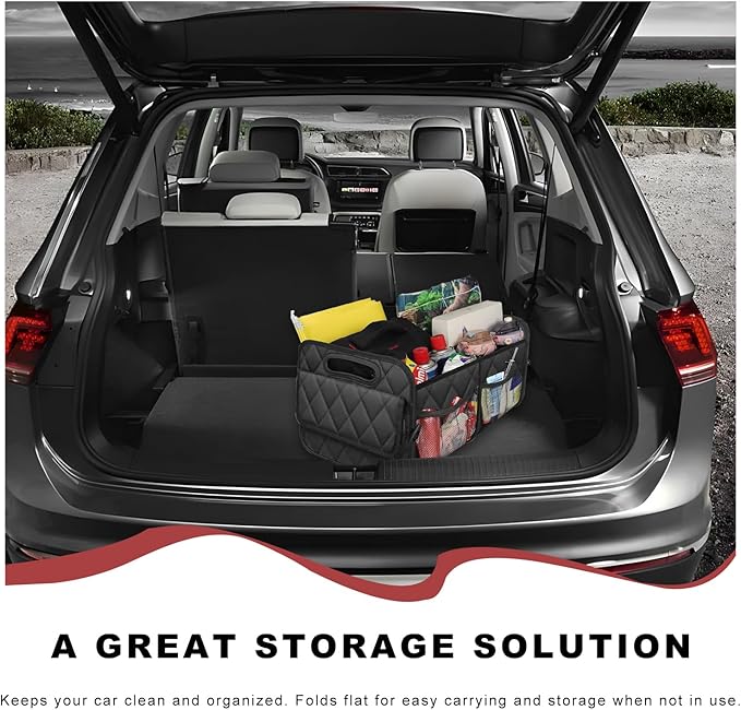 Sun Walker Car Trunk Organizer, Collapsible Auto Storage Box Cargo Organizer with Reinforced Handle, Multi-Pocket Waterproof Oxford Container for Sedan Truck SUV, Car Accessories