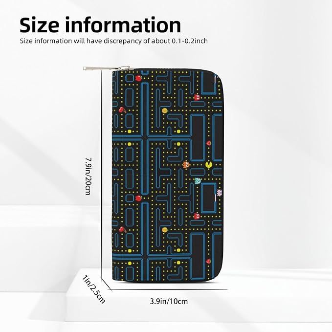 Retro Video Game Pattern Wallet for Men Women Elegant Long Clutch Zip Around Travel Leather Coin Purse Large Capacity Credit Card Holder Handbag