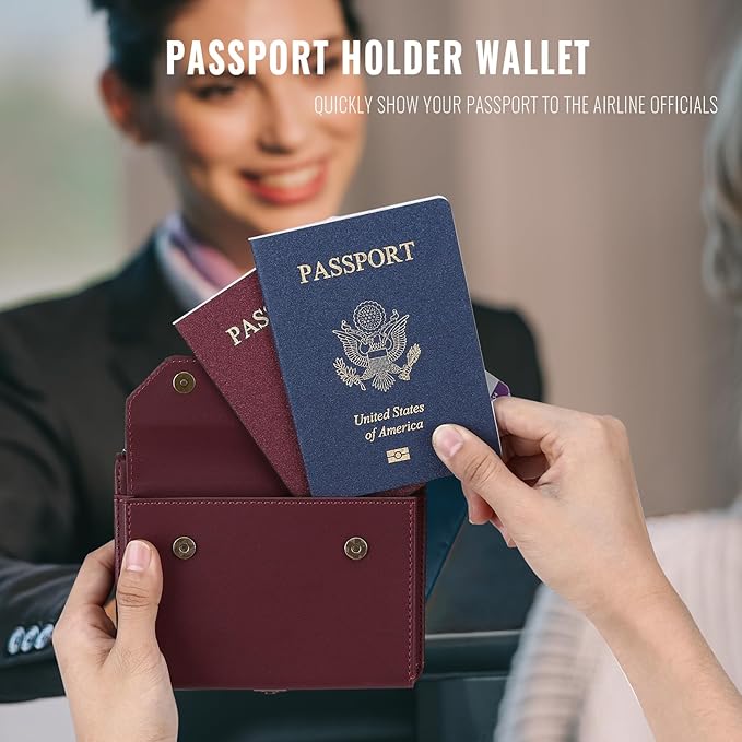 ASAPDOS RFID Blocking Family Passport Holder Wallet,Hold 2-3 Passports for Travel with Credit Card Slots & Wrist Crossbody Strap Red