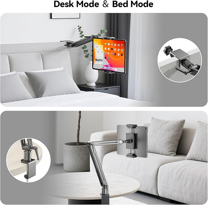 Portable Monitor Stand Desk Holder- Large Clamp support up to 6.5 12.9 14.6 15.6 18.5 inch 360° Rotating Base Swivel Tall Desk Arm Mount for iPad Pro/Mini/Air/Surface Strong Bearing Weight over 5.5lbs