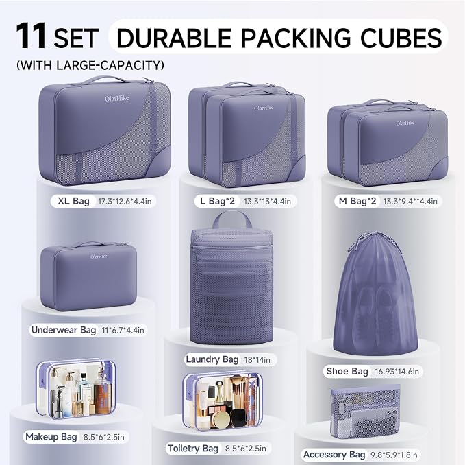 OlarHike 11 Set Packing Cubes for Travel, Gifts for Women Mom,Anti-Tearing Suitcase Organizer with Over 1000 pcs Mesh Holes,Vacation Essentials & Accessories for Cruise Ship