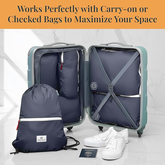 Extra Large Compression Packing Cube 6 Piece Set for Travel and Check Luggage by TRIPPED Travel Gear