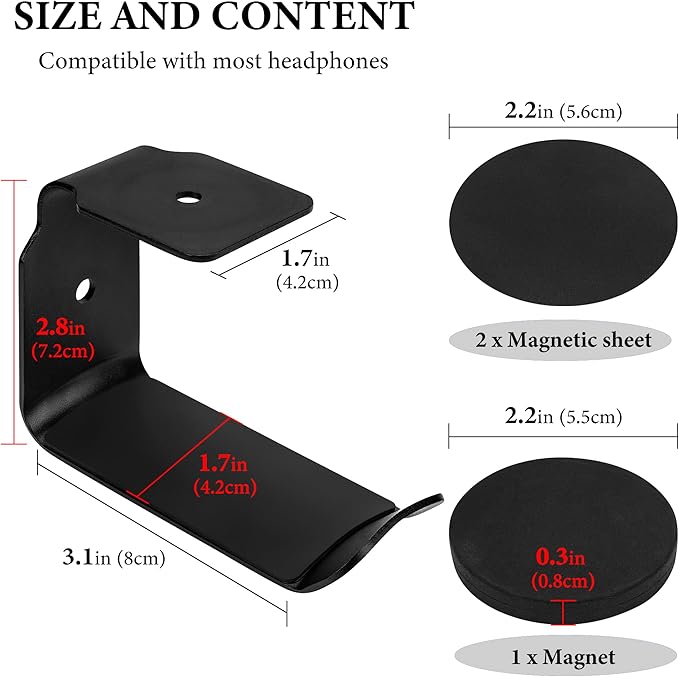 GEEKRIA Magnetic Headphone Holder, Headset Hooks, Aluminum Headphone Hanger for Desk, Mount Stand with Rubber Pad, Compatible with Sennheiser, Bose, Beats, Razer, HyperX, Sony (Black)