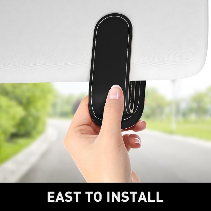 Sunglasses Holder for Car Visor, Magnetic Leather Car Sunglass Holder, Car Sun Visor Glasses Hanger Clip, Car Interior Accessories for Women Men, Fits All Size Eyeglasses