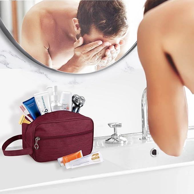 Toiletry Bag, Large Capacity Travel Bag for Toiletries, Waterproof Oxford Fabric Toiletry Organizer for Travel, Business Trips and Daily Use, Travel Essentials for Men or Women (Burgundy)
