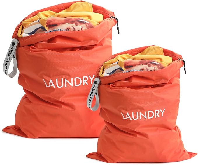 WiseBoy 2-Pack Travel Laundry Bags | Washable Wet Dry Bags for Gym | Odor-Resistant Dirty Clothes Organizer | Waterproof Swimsuit & Workout Gear Pouch with Heavy-Duty Zipper