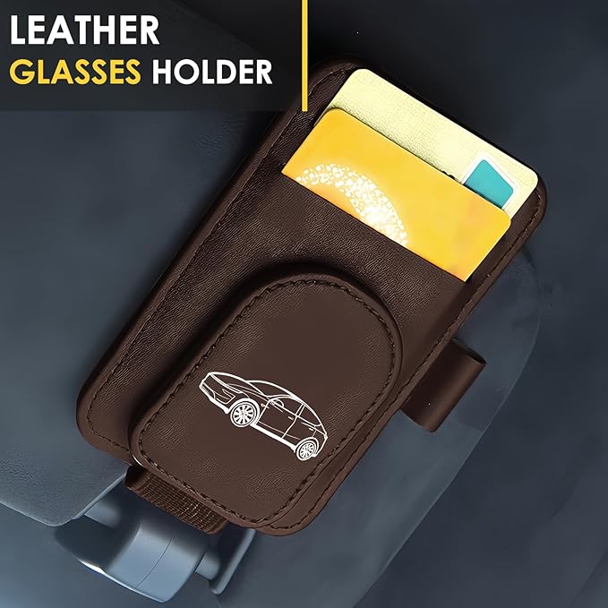 Model Y Sunglass Holder Clip Compatible with Tesla Model Y Juniper Interior Accessories Organizer Eyeglass Hanger Visor Ticket Card Decor Sunglasses Holders Part De Decorations (Brown)