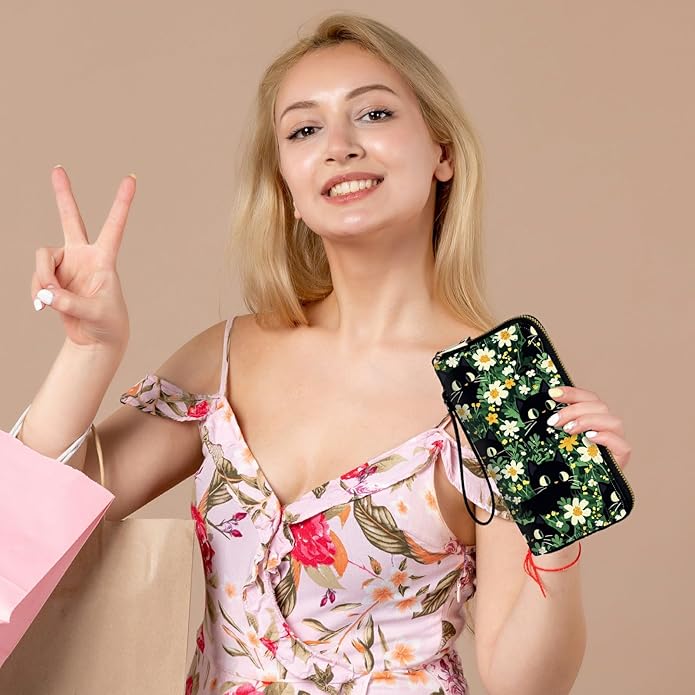 Wristlet Wallet for Women, RFID Blocking Phone Wallet, Large Capacity Zip Around Clutch, Fits iPhone 15 Pro Max, Travel Organizer Purse