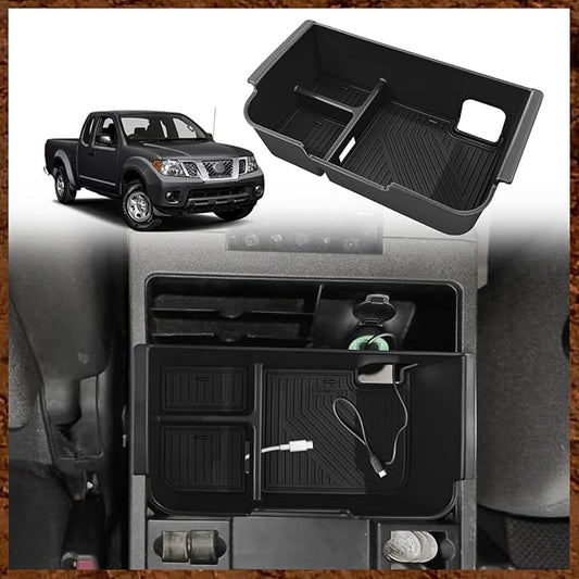 Muslogy Center Console Organizer Compatible with 2005-2021 Nissan Frontier & 2005-2012 Nissan Pathfinder Accessories Middle Console Divider Storage Box Armrest Insert Tray with Anti-Slip Mats