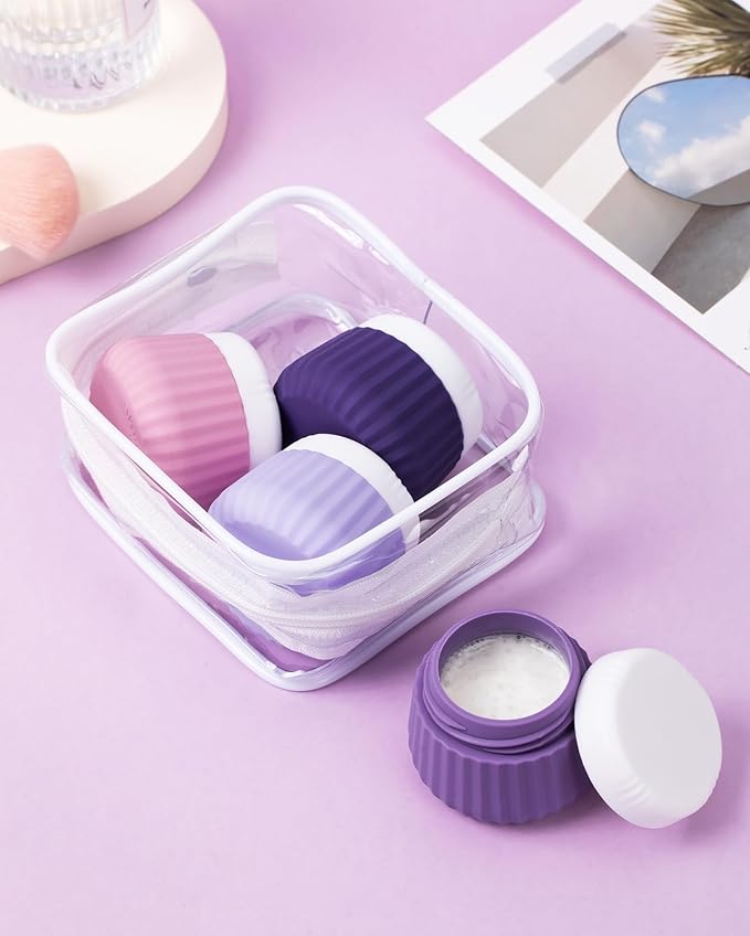 Mrsdry Travel Containers for Toiletries 4 Pack, TSA Approved Travel Size Toiletries, Travel Size Containers, With Clear Bag Leak Proof Silicone Jars, Travel Essentials Creams Jars Carrying Small Items