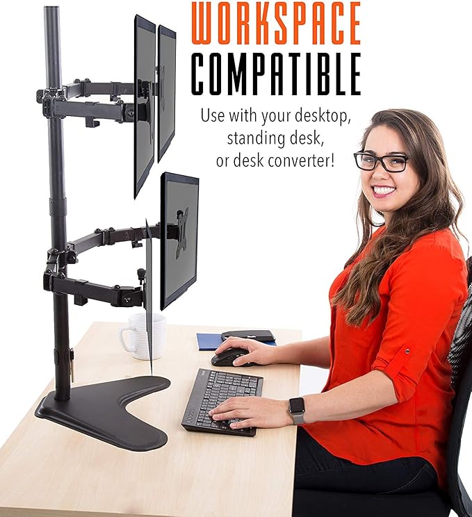 Stand Steady 4-Monitor Mount | Height-Adjustable Stand with Stabilizing Base - Fits Most LCD/LED Monitors 17-32 in (Black)
