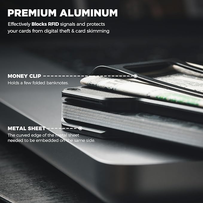 VULKIT Men's Metal Wallet with Money Clip Slim Credit Card Holder, Minimalist Business Card Case Front Pocket Wallet for Men(Black)