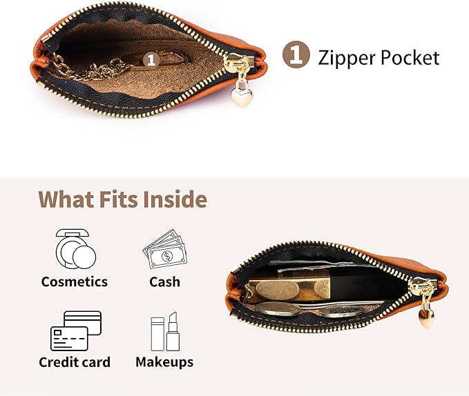 DAILANDO Mini Leather Coin Purse, Unisex Slim Zipper Card Holder and Coin Pouch with Keychain