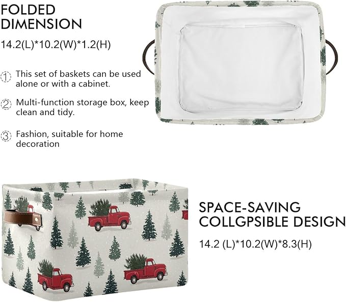 Aslsiy Storage Basket Red Pickup Truck with Christmas Tree (3) Nursery Bins Baby Canvas Box Clothes Shelf Basket Laundry Hampers 1 Pcs