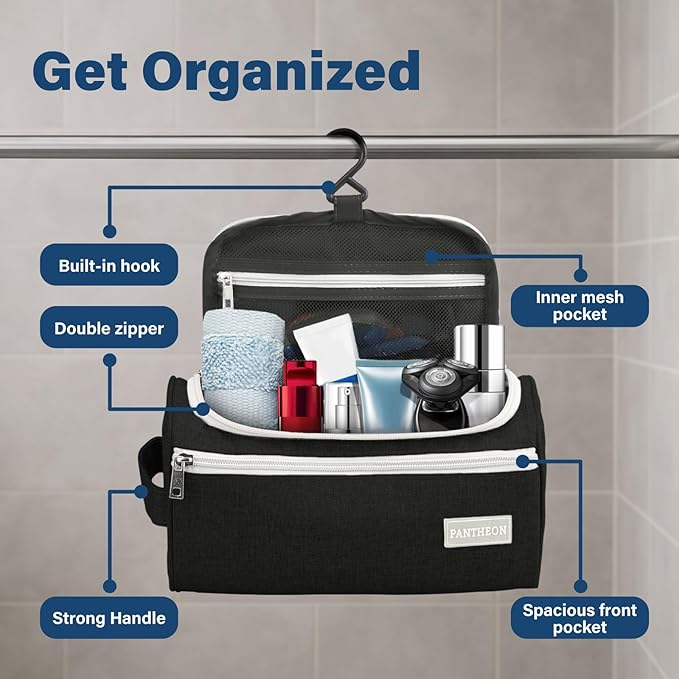 emissary Travel Hanging Toiletry Bag, Lightweight Travel Makeup Organizer for Man and Women, Waterproof Cosmetic Makeup Bag Organizer with Hanging Hook for Accessories,Essentials, Toiletries (Black)