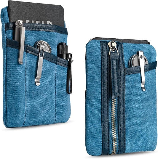 Sayram SP6 EDC Pouch, Waxed Canvas Compact Pocket Organizer, EDC Pocket Pouch for Men, Zippered Pocket Pouch, Mini EDC Organizer for Everyday Carry, Multitool Organizer Pouch (Oil Wax Blue)