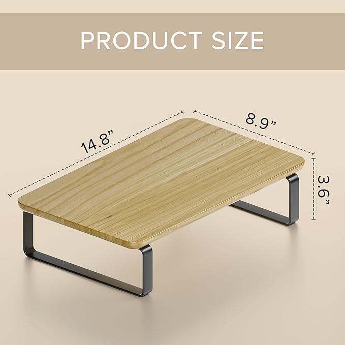 Beautiful Wooden Monitor Stand for Desk - Sturdy Stand Rises Your Monitor to the Perfect Ergonomic Level - Sleek and Functional Computer/Laptop Rack Design Elevates Any Workspace & Maximizes Space