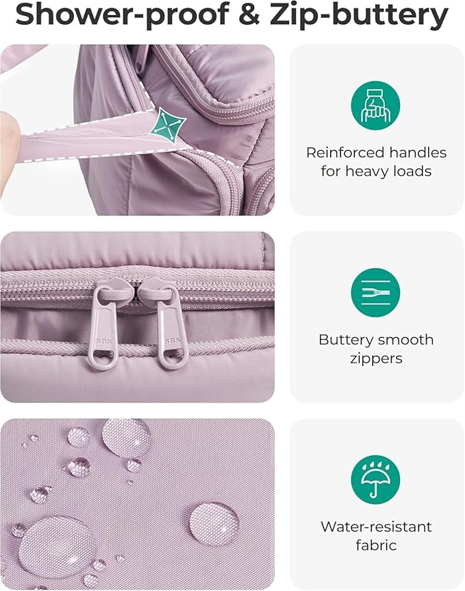 BAGSMART Travel Toiletry Bag for Women with Puffy Water-Resistant Fabric, Roomy Makeup Bag Organizer for Travel-Sized Toiletries & Accessories (Nude Pink)
