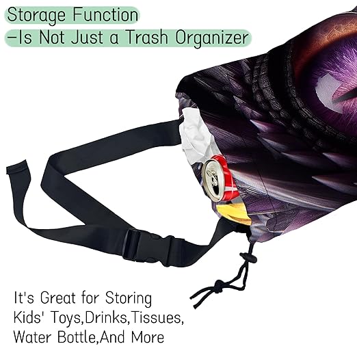 Purple Dragon Eye Car Trash Bag,Hanging Drawstring Car Garbage Bag,Waterproof Canvas Car Back Seat Organizer with Adjustable Buckle,for Vehicles,SUVs,Camping,Road Trips