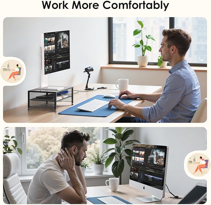 ECOLOVI 2-Tier Computer Monitor Stand Riser, Desk Organizer for Monitor, Printer & Laptop Stand, Desktop Workspace Organizers for Office Supplies(Black 2-Pack)