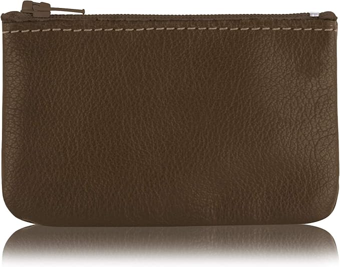 Genuine Leather Small Zipper Pouch Coin Purse for Women Change Holder for Men Size 4 x2.5 Made in U.S.A