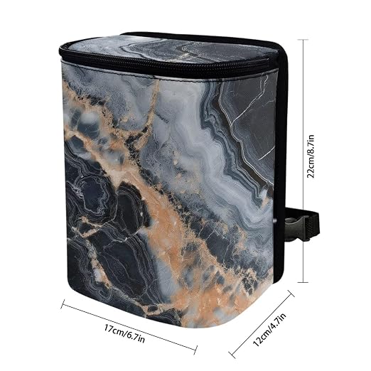 Talayituse Marble Print Car Trash Bin, Large Size Auto Trash Can Adjustable Portable Garbage Can with Lid, Vehicle Hanging Bag for Headrest Front Back Seat