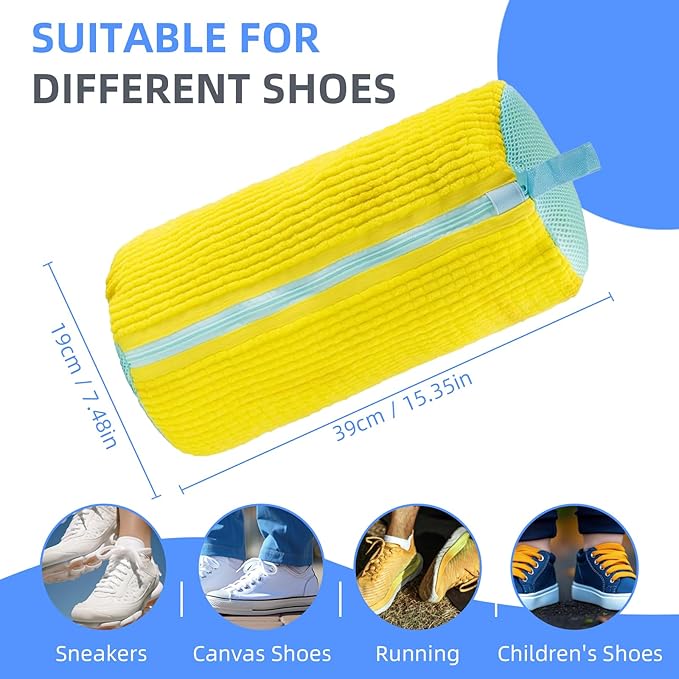 Shoe Washing Bag for Washing Machine,Fluffy Fibers Keep 360° Wrap-around Cleaning for All Types Shoe And Sizes,Laundry Shoe Bag for Washer and Dryer, Reusable Shoe Cleaning Bag for Sneaker