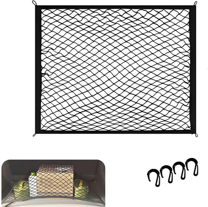 Cargo Net for SUV, Car Trunk Net, Highly Elastic Storage Mesh Nets with Hook, 31.1 x 23.6 Inches Stretch to 62.99 x 47.24 Inches Organizer, Universal for Most Cars, SUVs (Black)