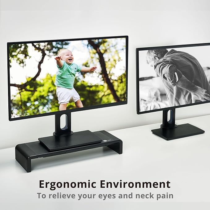 SIIG 20.5" Monitor and Laptop Stand Riser for Desk with Phone Stand and Storage, Width Adjustable 16.5" to 20.5", Max Weight 55lbs, 7.87" Depth (CE-MT2P12-S1)