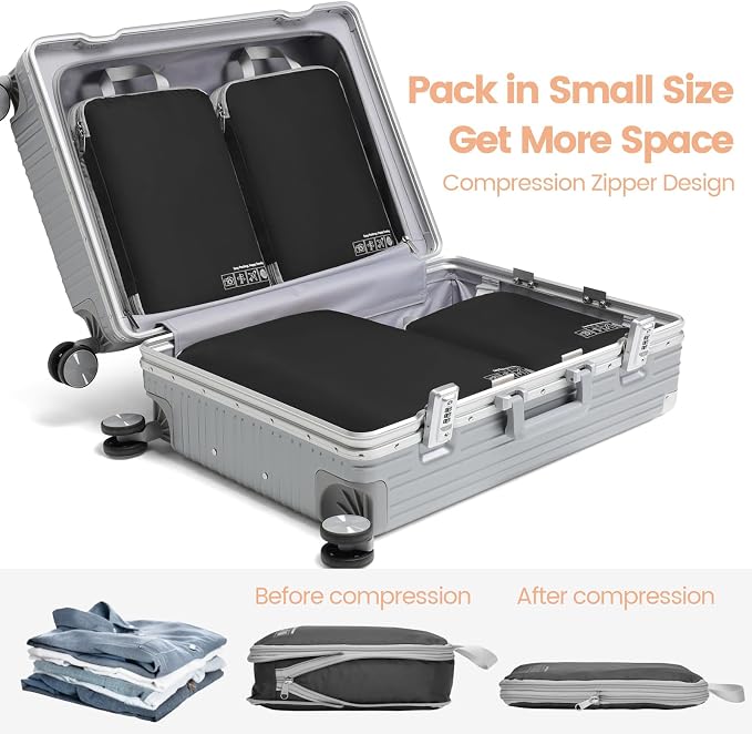 Cambond Compression Packing Cubes for Travel - Lightweight Expandable Travel Bags Luggage Organizers Travel Essentials Compression Cubes for Travel Space Saver for Carry on Suitcases Organizer