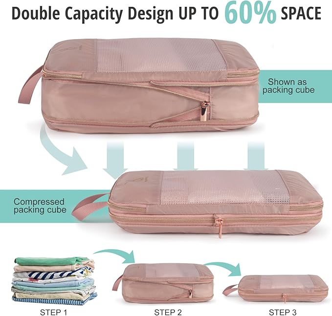 Compression Packing Cubes for Travel, Bunnychill Portable Zipper Packing Cube for Cloting, Expandable Space Saver Storage Luggage Organizer Bags for Suitcases