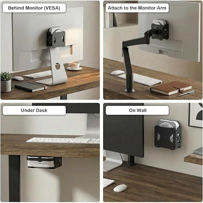 Yimaut Mount Only for Mac Mini M4 and M4 Pro, Behind Monitor VESA Mount 75x75 100x100, Attach to Monitor Arm, Under Desk and Wall Mount, for Mac Mini Mount Metal Bracket with Cable Ties